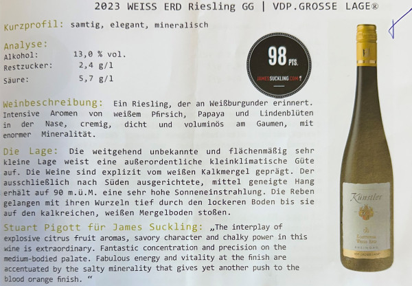 Künstler Kostheim WEISS ERD 2023 GG Riesling VDP.GROSSE LAGE