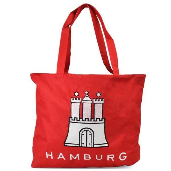 Tragetasche Hamburg Shopper rot mit Bestickung